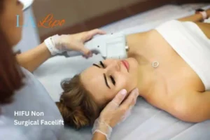 Woman having Hi-Fu to reduce wrinkles Altrincham.
