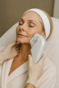 Woman receiving HIFU non surgical facelift treatment Altrincham