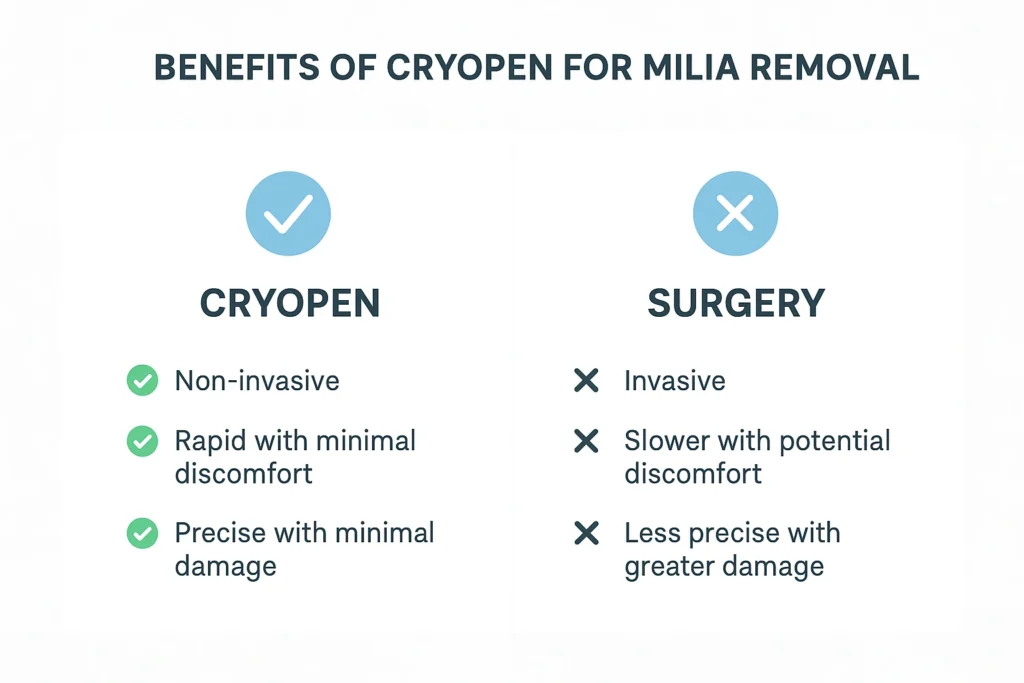 Benefits of cryopen for milia removal Altrincham compared to surgical treatments.