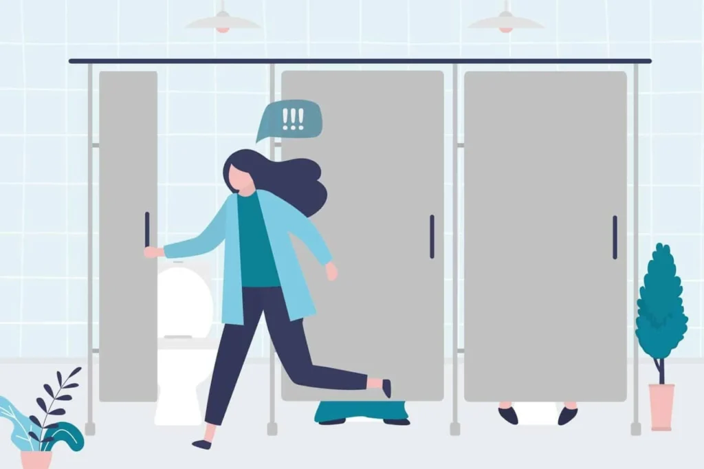 graphic of Urine incontinence Altrincham woman running to the toilet.